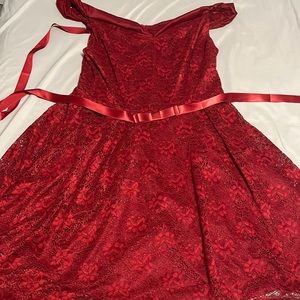 Red Lace Off the shoulders Dress with a bow